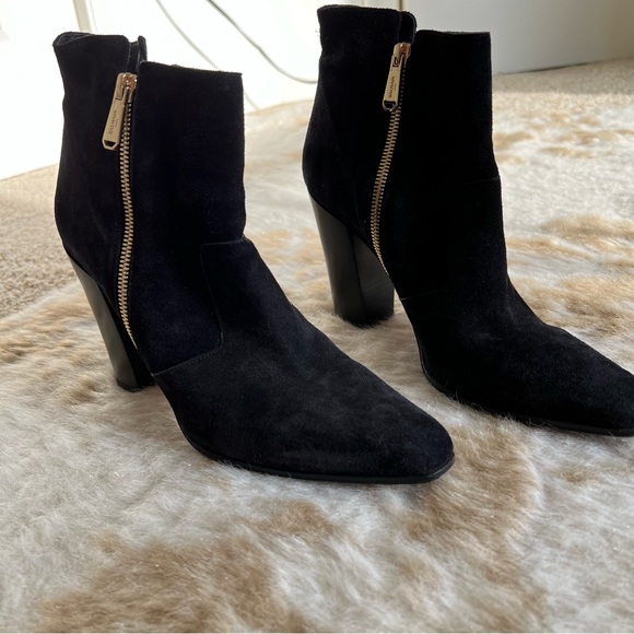 BALMAIN Paris Bootie 40 ROUSTEING black suede dual gold zip chunky heel Block 9 - Picture 2 of 13